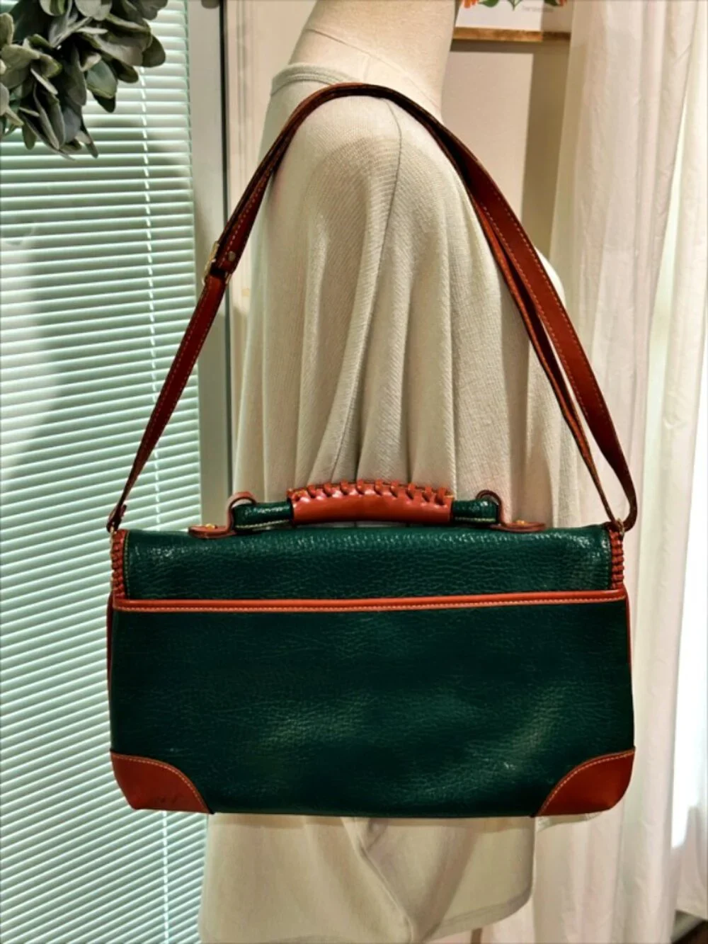 DIANNE BERKELY Leather Crafters Bag Forest Green Brown Satchel Shoulder Vintage